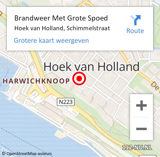 Locatie op kaart van de 112 melding: Brandweer Met Grote Spoed Naar Hoek van Holland, Schimmelstraat op 20 november 2015 19:52