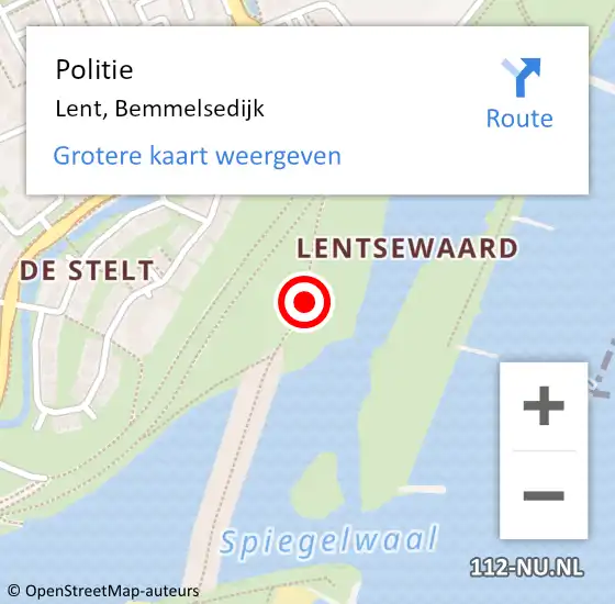 Locatie op kaart van de 112 melding: Politie Lent, Bemmelsedijk op 20 november 2015 20:52