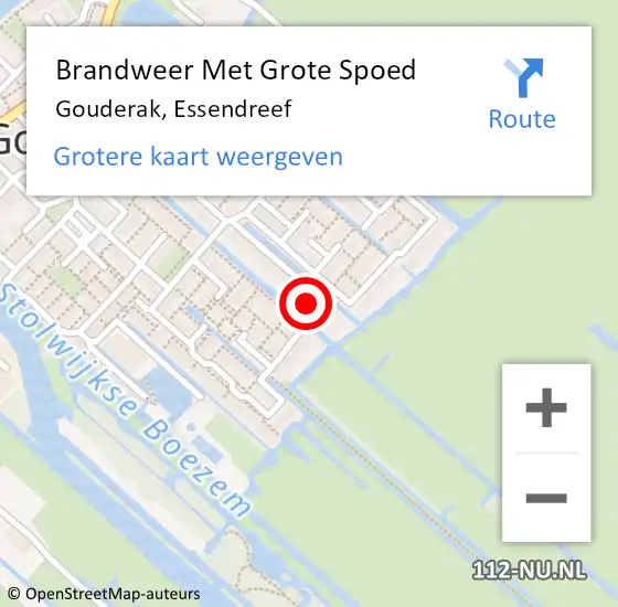 Locatie op kaart van de 112 melding: Brandweer Met Grote Spoed Naar Gouderak, Essendreef op 20 november 2015 20:55