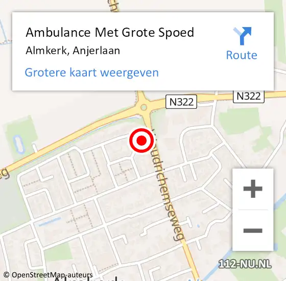 Locatie op kaart van de 112 melding: Ambulance Met Grote Spoed Naar Almkerk, Anjerlaan op 20 november 2015 20:57