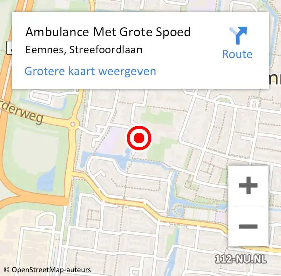 Locatie op kaart van de 112 melding: Ambulance Met Grote Spoed Naar Eemnes, Streefoordlaan op 21 november 2015 01:03