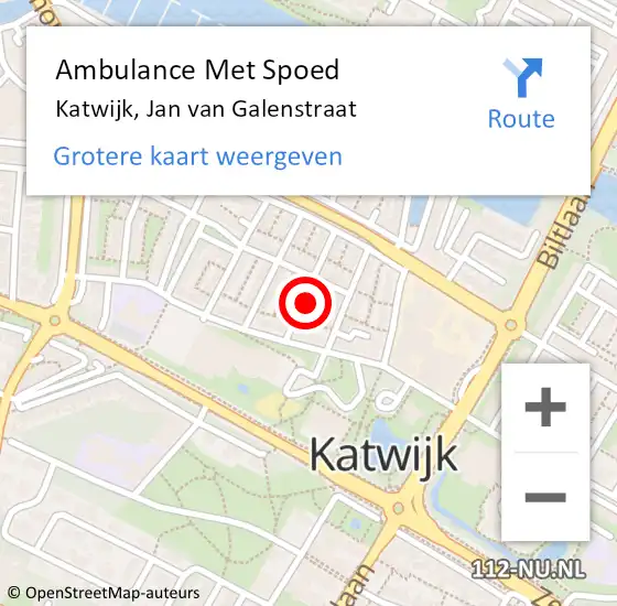 Locatie op kaart van de 112 melding: Ambulance Met Spoed Naar Katwijk, Jan van Galenstraat op 21 november 2015 02:51