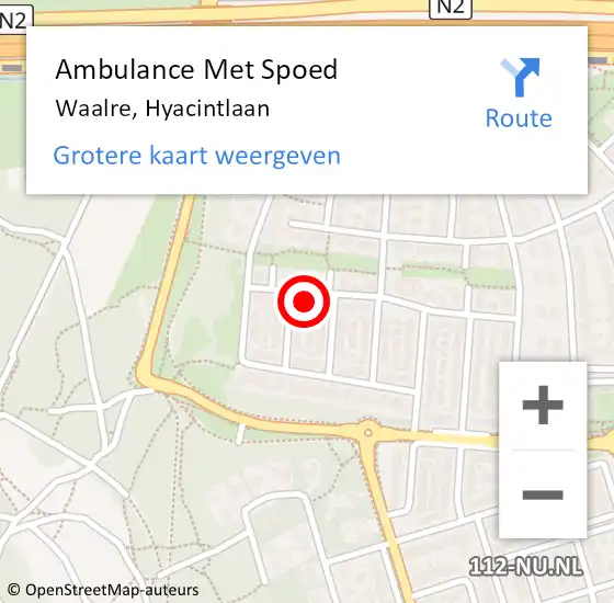 Locatie op kaart van de 112 melding: Ambulance Met Spoed Naar Waalre, Hyacintlaan op 21 november 2015 04:42