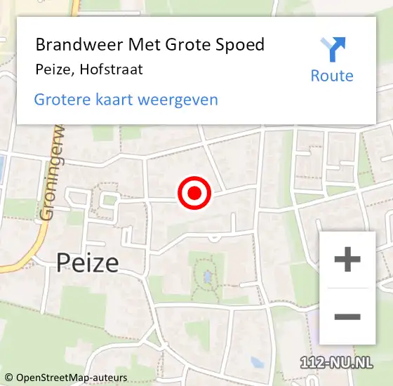 Locatie op kaart van de 112 melding: Brandweer Met Grote Spoed Naar Peize, Hofstraat op 21 november 2015 08:25