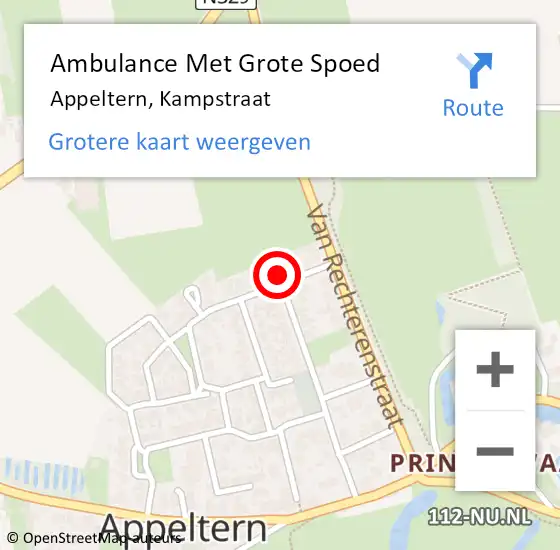 Locatie op kaart van de 112 melding: Ambulance Met Grote Spoed Naar Appeltern, Kampstraat op 21 november 2015 09:09
