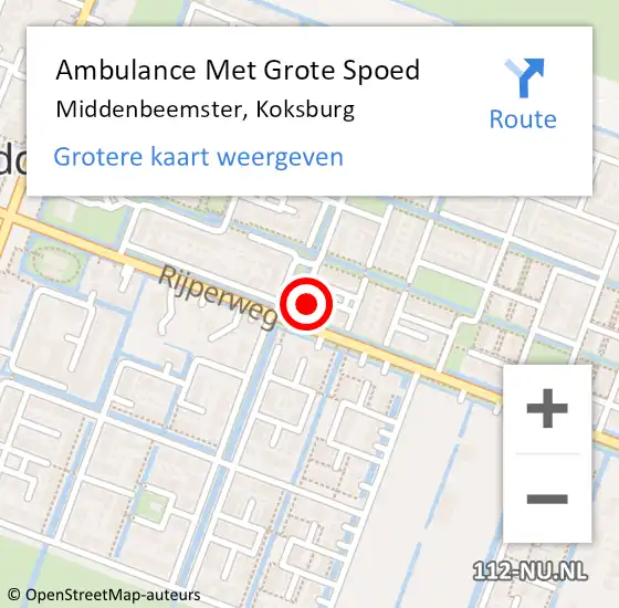 Locatie op kaart van de 112 melding: Ambulance Met Grote Spoed Naar Middenbeemster, Koksburg op 21 november 2015 09:44