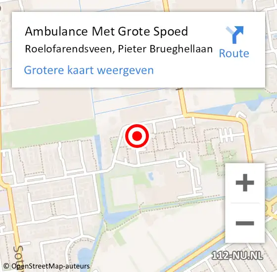 Locatie op kaart van de 112 melding: Ambulance Met Grote Spoed Naar Roelofarendsveen, Pieter Brueghellaan op 21 november 2015 11:37