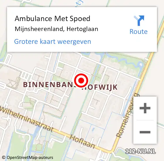 Locatie op kaart van de 112 melding: Ambulance Met Spoed Naar Mijnsheerenland, Hertoglaan op 21 november 2015 12:24