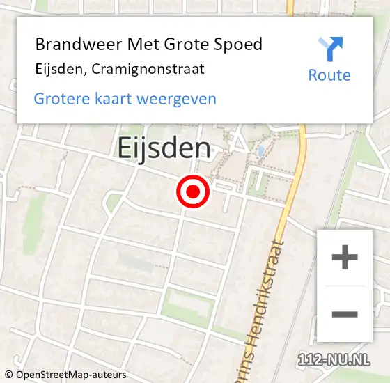 Locatie op kaart van de 112 melding: Brandweer Met Grote Spoed Naar Eijsden, Cramignonstraat op 21 november 2015 12:29