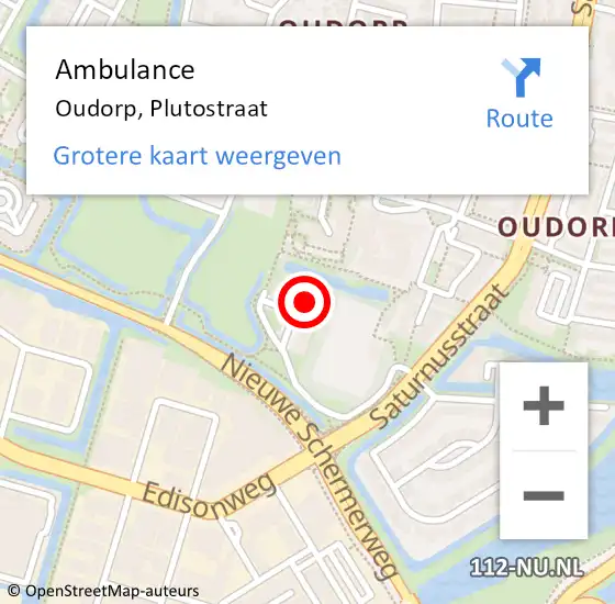 Locatie op kaart van de 112 melding: Ambulance Oudorp, Plutostraat op 21 november 2015 12:53