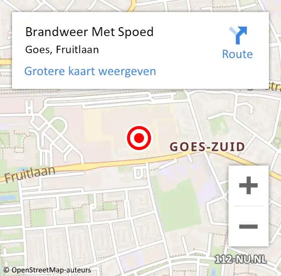 Locatie op kaart van de 112 melding: Brandweer Met Spoed Naar Goes, Fruitlaan op 21 november 2015 13:11