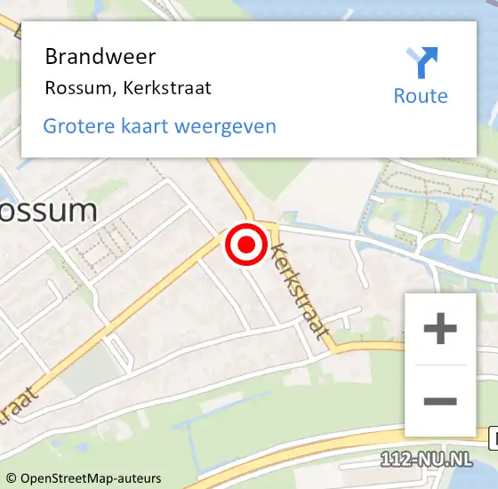 Locatie op kaart van de 112 melding: Brandweer Rossum, Kerkstraat op 21 november 2015 13:31