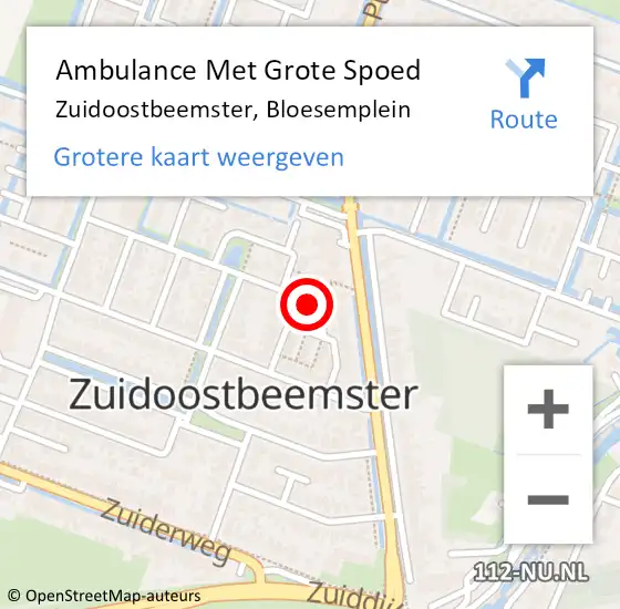 Locatie op kaart van de 112 melding: Ambulance Met Grote Spoed Naar Zuidoostbeemster, Bloesemplein op 21 november 2015 14:37