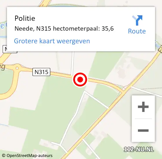 Locatie op kaart van de 112 melding: Politie Neede, N315 hectometerpaal: 35,6 op 21 november 2015 16:06