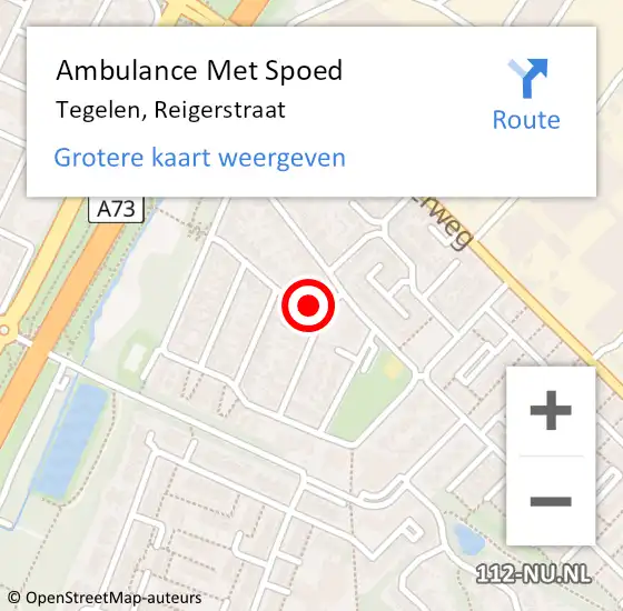 Locatie op kaart van de 112 melding: Ambulance Met Spoed Naar Tegelen, Reigerstraat op 21 november 2015 16:24