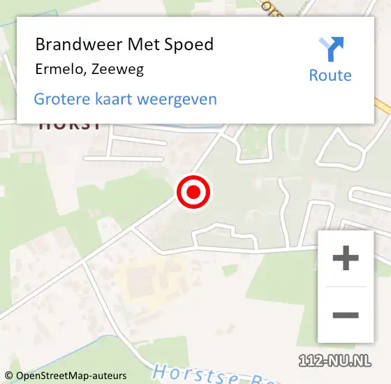 Locatie op kaart van de 112 melding: Brandweer Met Spoed Naar Ermelo, Zeeweg op 21 november 2015 18:19