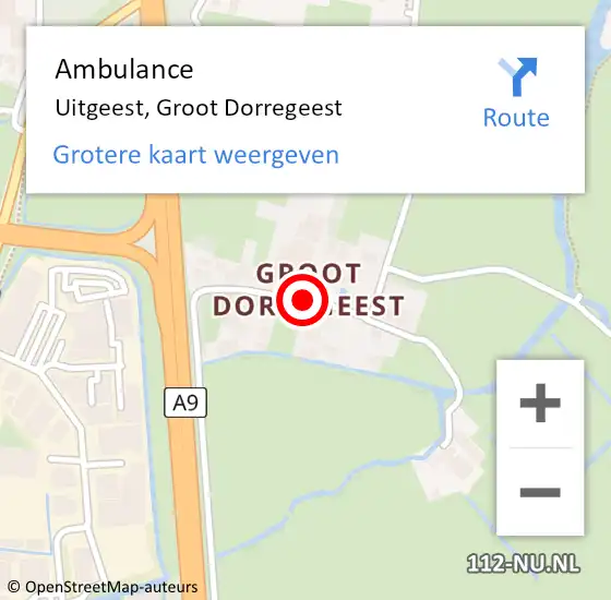 Locatie op kaart van de 112 melding: Ambulance Uitgeest, Groot Dorregeest op 21 november 2015 20:23