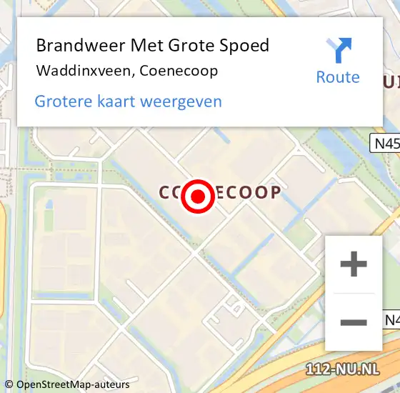 Locatie op kaart van de 112 melding: Brandweer Met Grote Spoed Naar Waddinxveen, Coenecoop op 21 november 2015 21:04