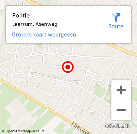 Locatie op kaart van de 112 melding: Politie Leersum, Asenweg op 21 november 2015 21:13