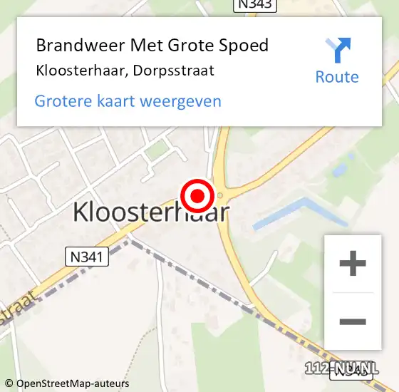 Locatie op kaart van de 112 melding: Brandweer Met Grote Spoed Naar Kloosterhaar, Dorpsstraat op 21 november 2015 23:37