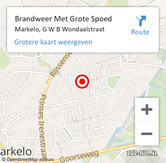 Locatie op kaart van de 112 melding: Brandweer Met Grote Spoed Naar Markelo, G W B Wondaalstraat op 21 november 2015 23:45