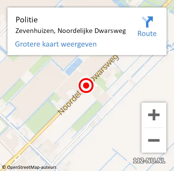 Locatie op kaart van de 112 melding: Politie Zevenhuizen, Noordelijke Dwarsweg op 22 november 2015 00:57