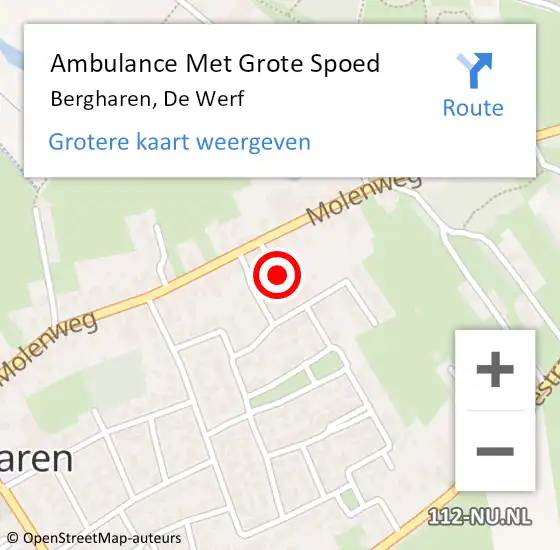 Locatie op kaart van de 112 melding: Ambulance Met Grote Spoed Naar Bergharen, De Werf op 22 november 2015 00:58