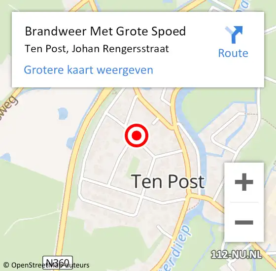 Locatie op kaart van de 112 melding: Brandweer Met Grote Spoed Naar Ten Post, Johan Rengersstraat op 22 november 2015 04:00