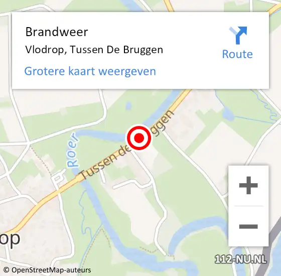 Locatie op kaart van de 112 melding: Brandweer Vlodrop, Tussen De Bruggen op 22 november 2015 10:12