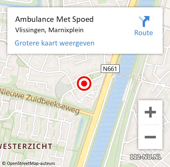 Locatie op kaart van de 112 melding: Ambulance Met Spoed Naar Vlissingen, Marnixplein op 22 november 2015 10:39