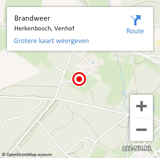 Locatie op kaart van de 112 melding: Brandweer Herkenbosch, Venhof op 22 november 2015 10:58