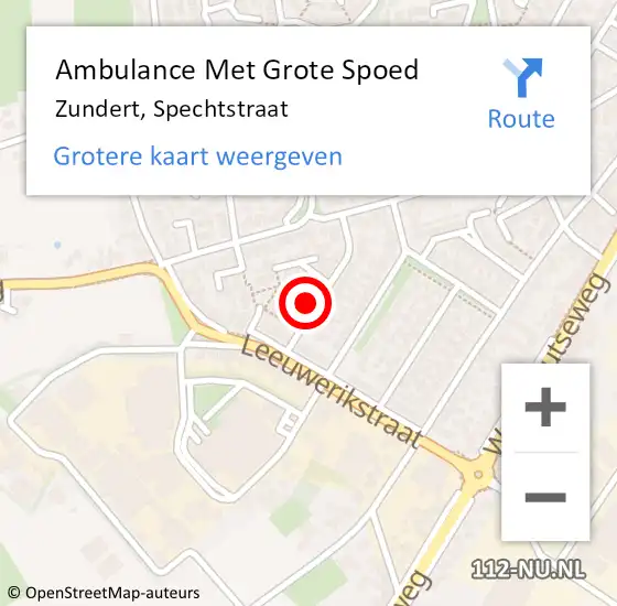 Locatie op kaart van de 112 melding: Ambulance Met Grote Spoed Naar Zundert, Spechtstraat op 27 november 2013 17:55