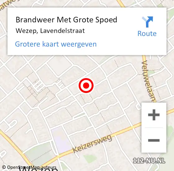 Locatie op kaart van de 112 melding: Brandweer Met Grote Spoed Naar Wezep, Lavendelstraat op 22 november 2015 15:57