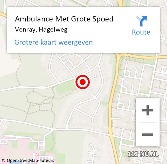 Locatie op kaart van de 112 melding: Ambulance Met Grote Spoed Naar Venray, Hagelweg op 22 november 2015 16:24