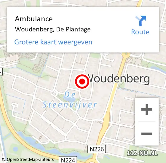 Locatie op kaart van de 112 melding: Ambulance Woudenberg, De Plantage op 22 november 2015 17:17