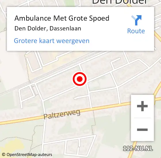 Locatie op kaart van de 112 melding: Ambulance Met Grote Spoed Naar Den Dolder, Dassenlaan op 22 november 2015 18:10