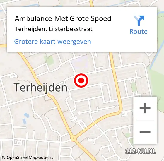 Locatie op kaart van de 112 melding: Ambulance Met Grote Spoed Naar Terheijden, Lijsterbesstraat op 22 november 2015 18:49