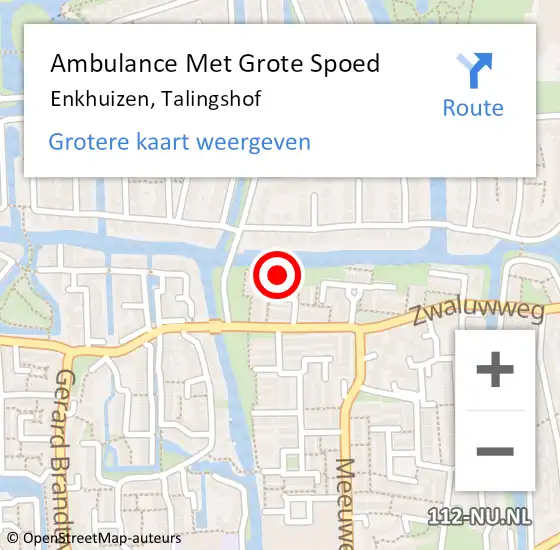 Locatie op kaart van de 112 melding: Ambulance Met Grote Spoed Naar Enkhuizen, Talingshof op 22 november 2015 19:47