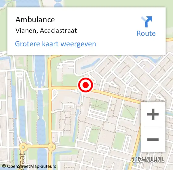 Locatie op kaart van de 112 melding: Ambulance Vianen, Acaciastraat op 22 november 2015 20:29