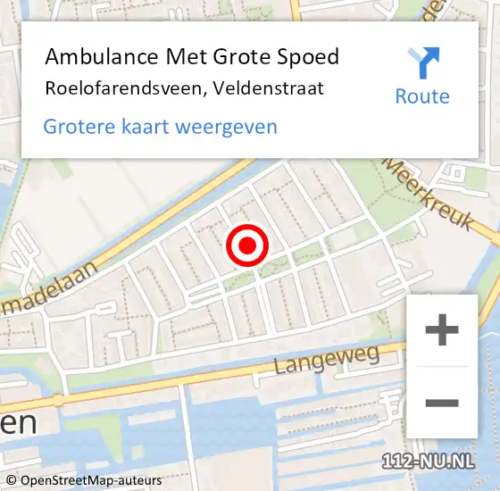 Locatie op kaart van de 112 melding: Ambulance Met Grote Spoed Naar Roelofarendsveen, Veldenstraat op 14 september 2013 05:51