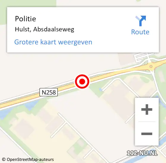 Locatie op kaart van de 112 melding: Politie Hulst, Absdaalseweg op 23 november 2015 08:13