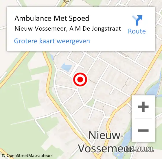 Locatie op kaart van de 112 melding: Ambulance Met Spoed Naar Nieuw-Vossemeer, A M De Jongstraat op 23 november 2015 08:34