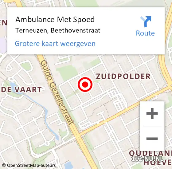 Locatie op kaart van de 112 melding: Ambulance Met Spoed Naar Terneuzen, Beethovenstraat op 23 november 2015 09:07