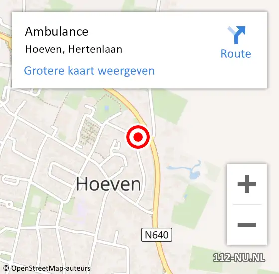 Locatie op kaart van de 112 melding: Ambulance Hoeven, Hertenlaan op 23 november 2015 09:34