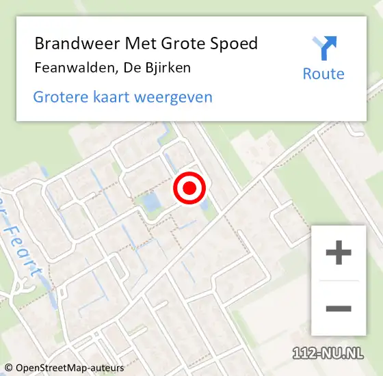 Locatie op kaart van de 112 melding: Brandweer Met Grote Spoed Naar Feanwalden, De Bjirken op 23 november 2015 09:43