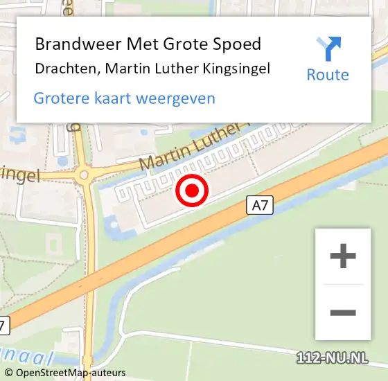 Locatie op kaart van de 112 melding: Brandweer Met Grote Spoed Naar Drachten, Martin Luther Kingsingel op 23 november 2015 10:03