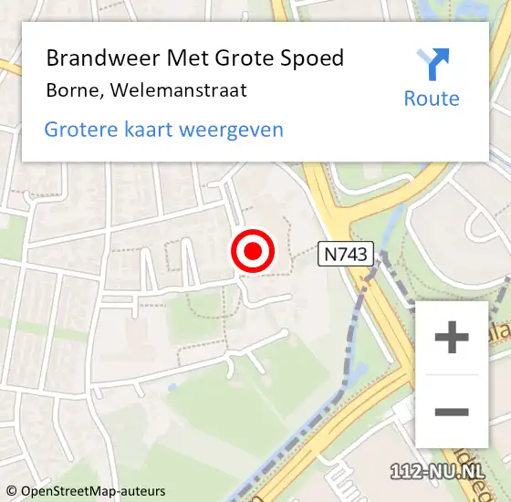 Locatie op kaart van de 112 melding: Brandweer Met Grote Spoed Naar Borne, Welemanstraat op 23 november 2015 11:01