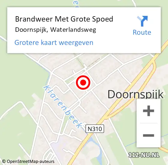 Locatie op kaart van de 112 melding: Brandweer Met Grote Spoed Naar Doornspijk, Waterlandsweg op 27 november 2013 19:38