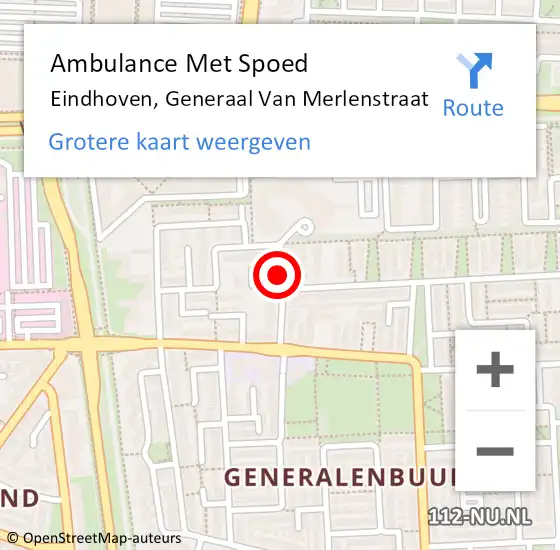 Locatie op kaart van de 112 melding: Ambulance Met Spoed Naar Eindhoven, Generaal Van Merlenstraat op 23 november 2015 11:51