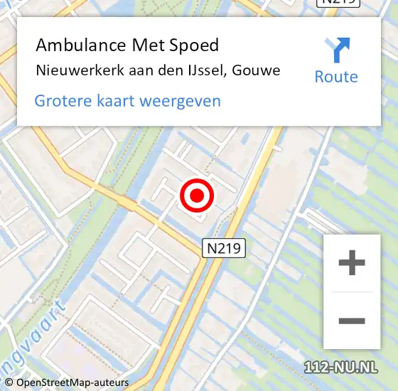 Locatie op kaart van de 112 melding: Ambulance Met Spoed Naar Nieuwerkerk aan den IJssel, Gouwe op 23 november 2015 14:06